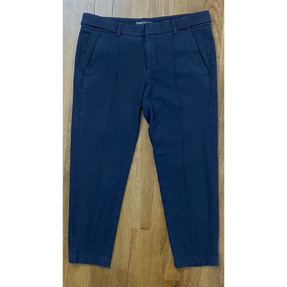Vince Women's Stretch Wool Blend Trousers Blue Size 4 Minimalist Chic Classic